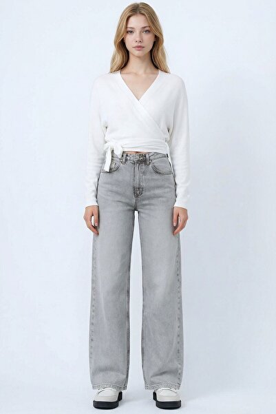 bacc Blugi largi gri deschis cu talie înaltă buzunare BCHNW-251207