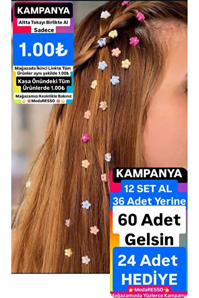 ModaRESSO Kristal 3'lü Taşlı Çiçek Figürlü Renkli Örgü Boncuğu Saç Aksesuarı(...