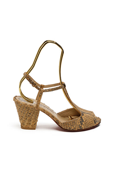 CANES AYAKKABI Kadın Taba Yılan Derisi Topuklu Sandalet