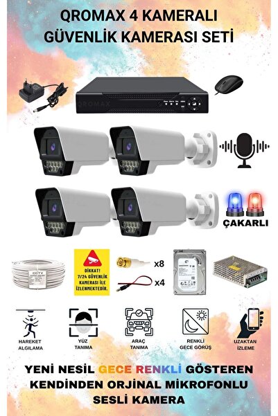 qromax 4 Kameralı Set - Yapay Zeka Özellikli Sesli Renkli 5Mp 9 Warm Ve Çakar...