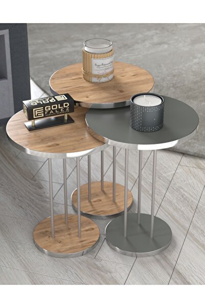 GOLDFALEZ Zigon Sehpa Terra Gümüş Ceviz Antrasit