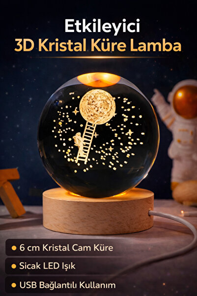 KOLAYEV Kolay Evde Dekoratif Astronot Temalı 3D Kristal Küre Gece Lambası - A...