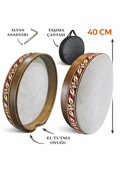 istanbul müzik tedarik 40 Cm Akort Ayarlı Kağıt Deri Bendir - Ceviz Ağacı Def...