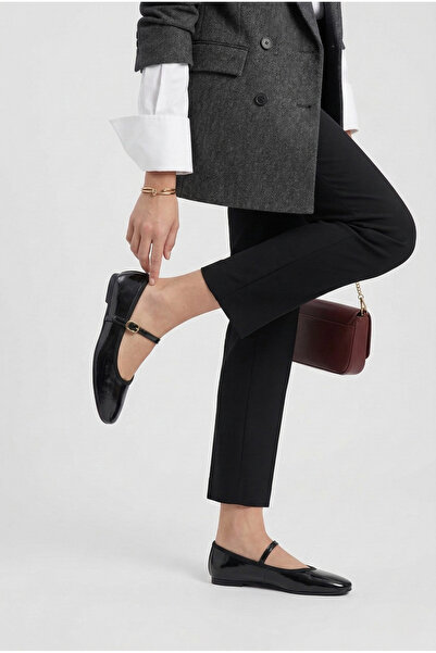 Lorenn Bella Μαύρες Ματ Δερμάτινες Γυναικείες Καθημερινές Μπαλαρίνες με Λεπτο...