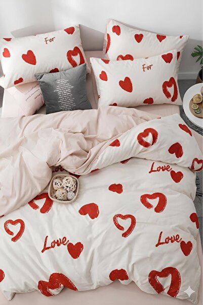 İQON Fitted Sheet Duvet Cover Set Single Amore Red