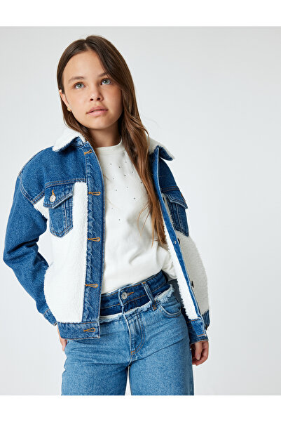 Koton Jeansjacke aus Baumwolle mit langen Ärmeln und Plüschdetails