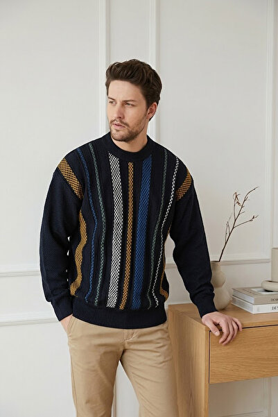 Ferraro Mornarsko plavi vuneni muški džemper sa okruglim izrezom