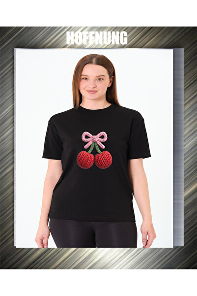 HOFFNUNG Unisex Short Sleeve Round Neck 2Cherries Love Printed Solid Color Ts...