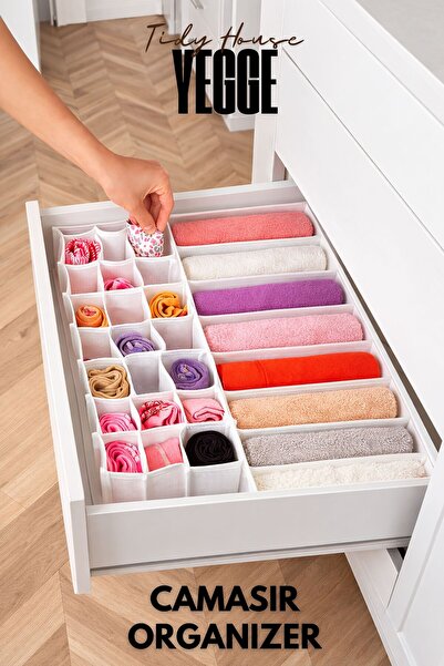 YEGGE 31 Gözlü Çekmece Düzenleyici Petek Ve Cepli Organizer, Çamaşır ve Çorap...