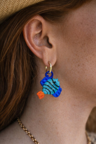 Markiz Takı Turkuaz Murano Cam Balık Küpe