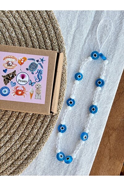 PEONY peonyofficiall Mavi Cam Nazar Boncuğu Şeffaf Beyaz Kristal Telefon Char...