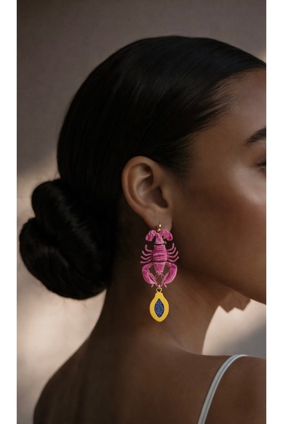 Markiz Takı Brand Dangle Pink Lobster Figure Earrings