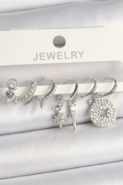 doremodam طقم أقراط نسائي نحاسي فضي اللون بحجر الزركون متعدد الأشكال - ليسينيا