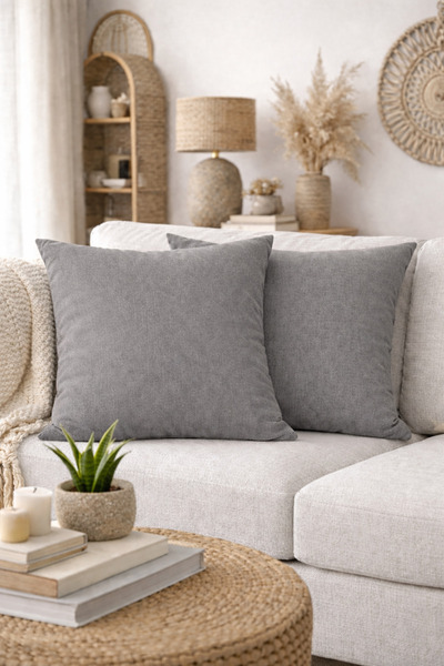 BURCIN HOME غطاء وسادة رمادي مقاس 45 × 45 سم، طقم من قطعتين، غطاء وسادة مزخرف...