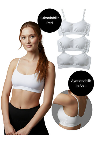 Hmd White Women's Half Tank Top Bustier with 3-Piece Pad Adjustable String St...