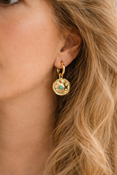 Markiz Takı Blue Stone Steel Dangle Earrings