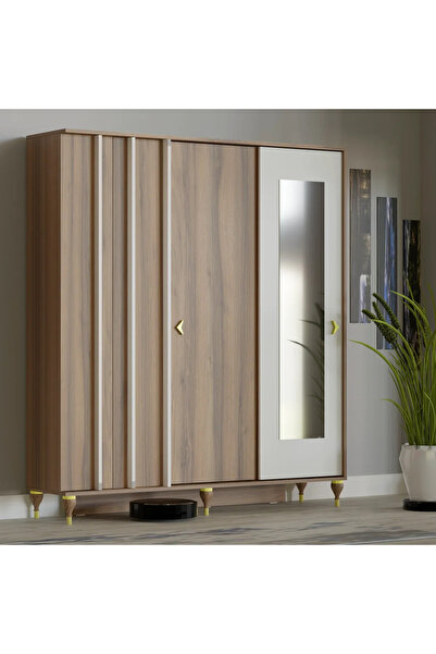 Abre VİLZA CEVİZ BEYAZ SÜRGÜ KAPAKLI AYNALI PORTMANTO VESTİYER