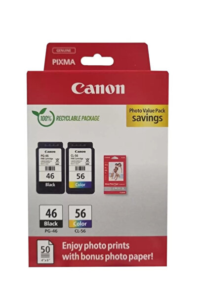 Canon PG-46 CL-56 Multipack 2'li Mürekkep Kartuş 50 adet 10x15 Fotoğraf Kağıd...