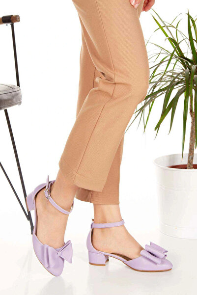 Miss Mitto جلد صناعي أرجواني (أرجواني) نسائي 3 سم كعب قصير سميك أنيق بفيونكة ...