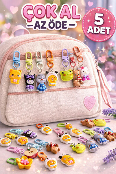 Ayver RENGARENK KAWAİİ CHARM FİGÜRLÜ FERMUAR SÜSÜ ÇANTA SÜSÜ, CÜZDAN SÜSÜ 5'L...