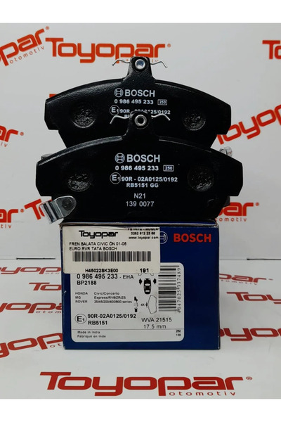 Toyopar هوندا سيفيك VTec 2001-2006 وسادة الفرامل الأمامية / بوش 0986495233