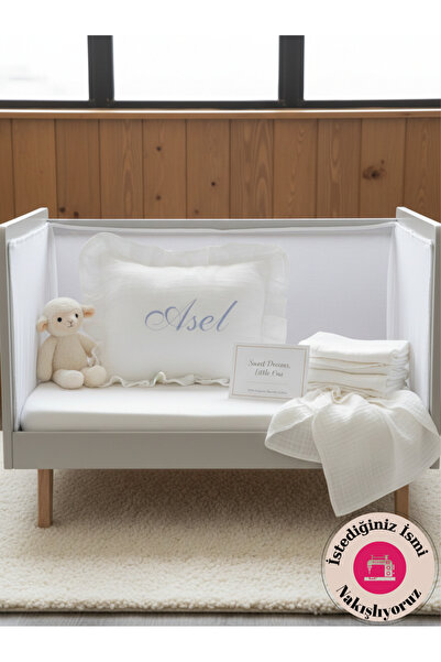 CARTI Kişiye Özel Nakışlı %100 Pamuk Dört Kat Müslin Bebek Yastık Kılıfı