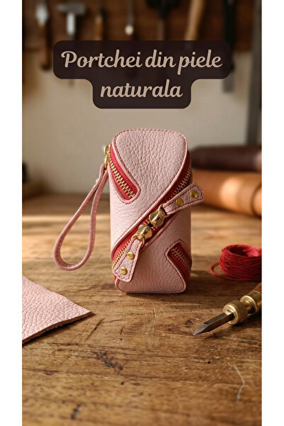 OEM Portchei damă piele naturală, mini borsetă cu fermoar și inel chei, portf...