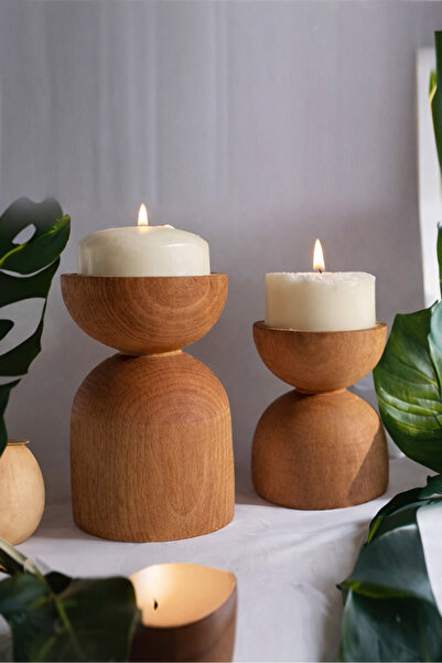 MARNELLO CONSEPT Minimalist 2'li Ahşap Şamdan Seti - Konik Tasarım Modern Mumluk