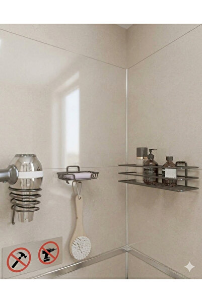 BUSEMSİ HOME SİYAH 3LÜSET Yapışkanlı Banyo Düzenleyici Raf - Yapışkanlı Kanca...