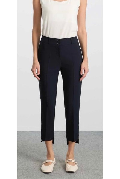 Heyya Women's Narrow Leg Fabric Trousers with Zipper at the Hem, Navy Blue