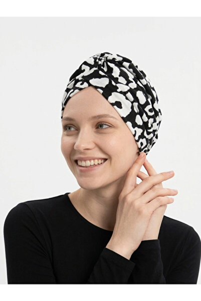 elysianfidan Savanna Noir Patterned Lined Ready-To-Wear Turban Hijab Pool Cap...