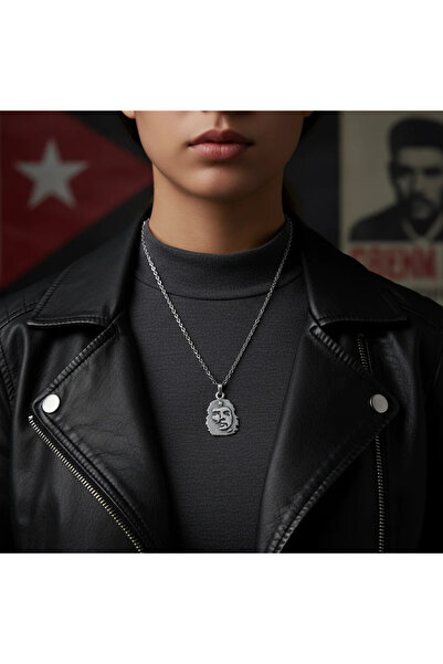 Alooya Özgür Che Guevara Kolye Gümüş Kaplama Düz Zincir Kolye