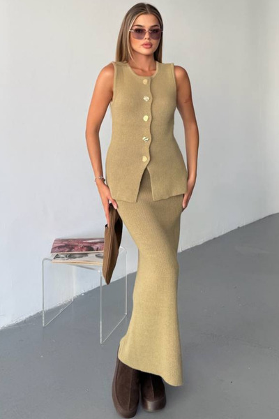 KECHİ WOMAN Gold Accessory Skirted Knitwear Set