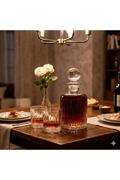 PAKETLENDİ 3 Parca Elysia Viski Kadeh Ve Şişe Seti