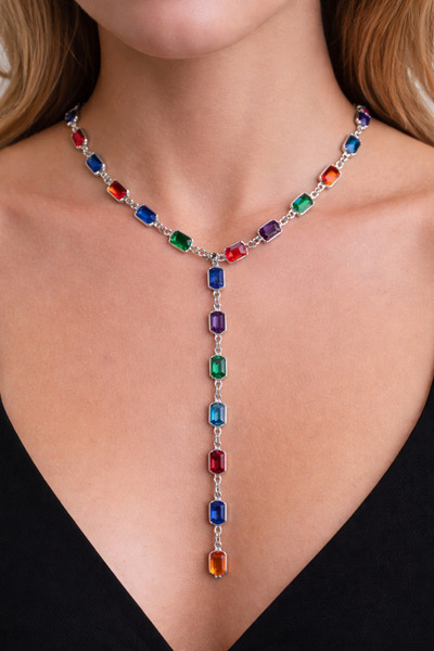 Modex Colorful Rectangular Stone Low-Cut Y Necklace (56cm)