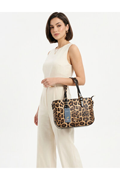 Çanta Trend حقيبة نسائية من ميامي بولو كلوب بتفاصيل جلد الفهد الذهبي مع حزام ...