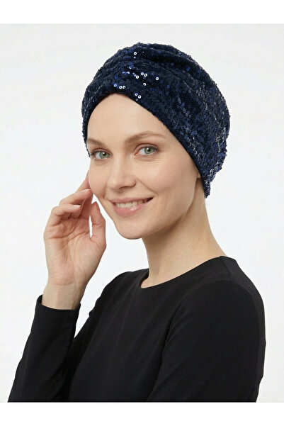 elysianfidan Payetli Astarlı Lacivert Hazır Türban Tesettür Abiye Bone