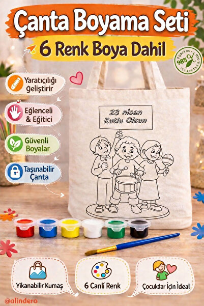 Alindero HAZIR GÖRSEL Bez çanta çocuk boyama çantası 23 NİSAN tote bag Doğum ...