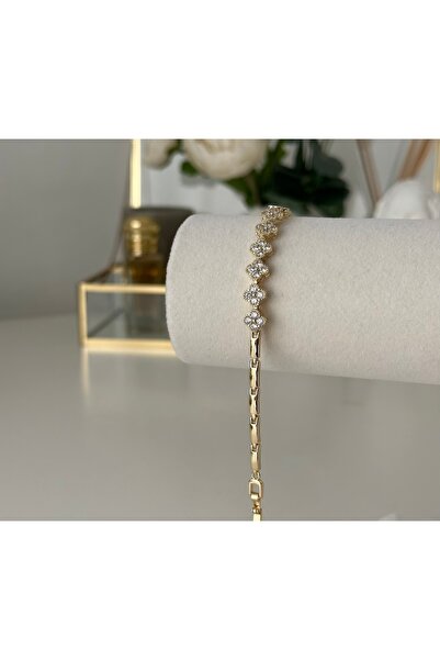 ba bael atelier Bael Atelier Gold Zirkon Taşlı Yonca Bileklik