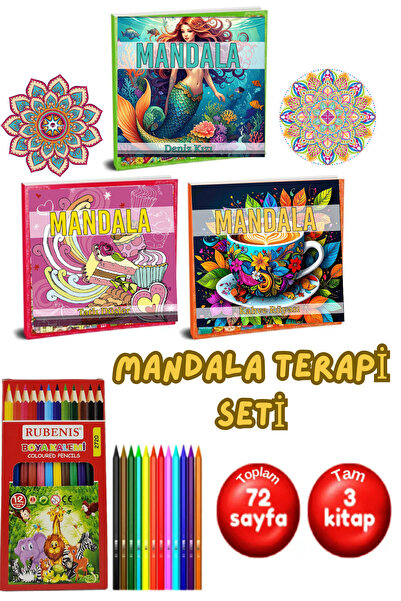 GÖNÜL YAYINCILIK Mandala Terapi Her Yaşa Uygun Boyama Seti -3 Kitap Ve Kalem Hediye