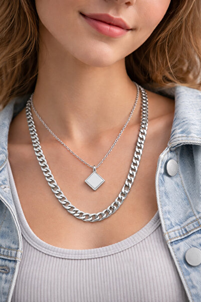 MakeWell Gold Color Chain Necklace Set – Thick Cuban Chain and Minimal Neckla...