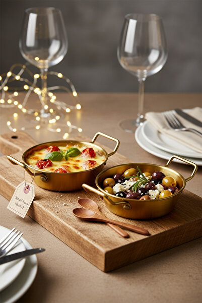 Bereketli Store 2’li Kulplu Tava Görünümlü 14 cm Gold Sunumluk Seti – Dekorat...