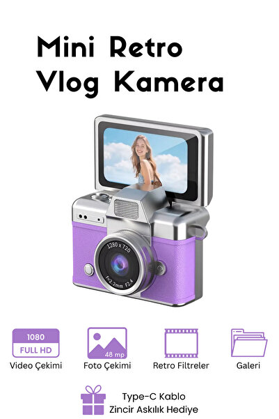 RoseandRoses Minyatür Dönen Ekran Retro Anahtarlık Video Foto Kamera 1080P