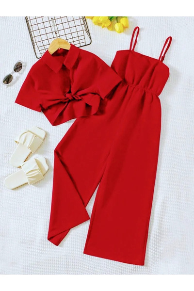 shop Set de sărbătoare din 2 piese: cămașă și pantaloni salopetă cu șnururi