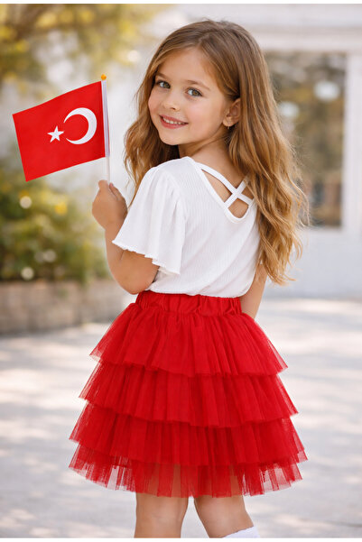 CALİSA Fusta roșie cu volane și bluză albă pentru fetiță Ziua de naștere |   ...