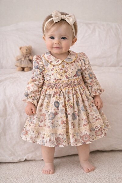 minicayzen Cute Floral Print Elasticized Sleeves Comfortable Baby Girl Dress