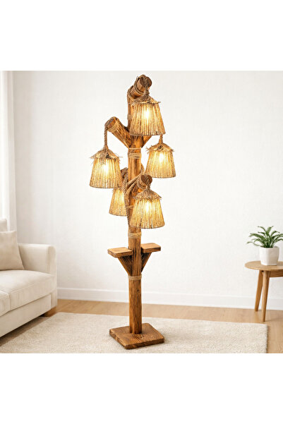 Mutluhan Desing 5 Başlıklı Doğal El Yapımı Lambader Rustic Dekor