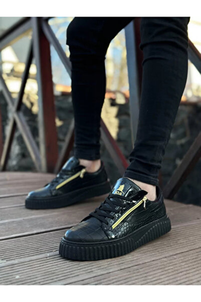 BOA SNR-308 Kalın Yüksek Taban Çift Fermuarlı Siyah Siyah Erkek Ayakkabı