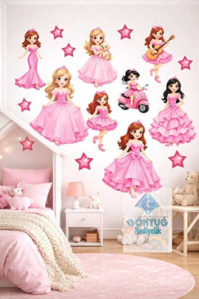 Göktuğ Hediyelik Çocuk Odası Pembe Prenses Kız Çocuk Odası Duvar Sticker Seti...