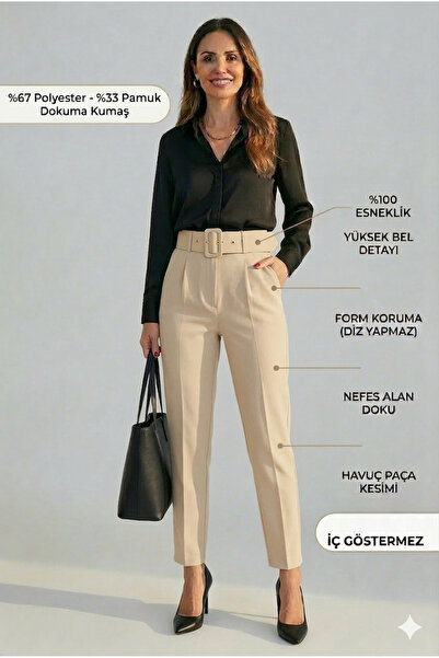 FlexiFit Slim Havuç Paça Kemerli Kadın Pantolon – Zamansız Şıklık, Maksimum K...